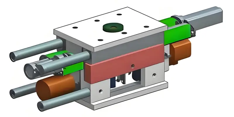 Threaded injection mold with rod and parts
