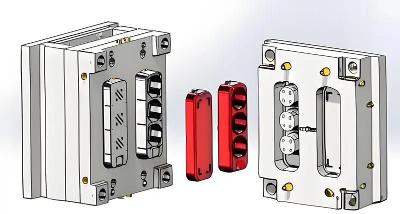 Detailed mold with internal components highlighted