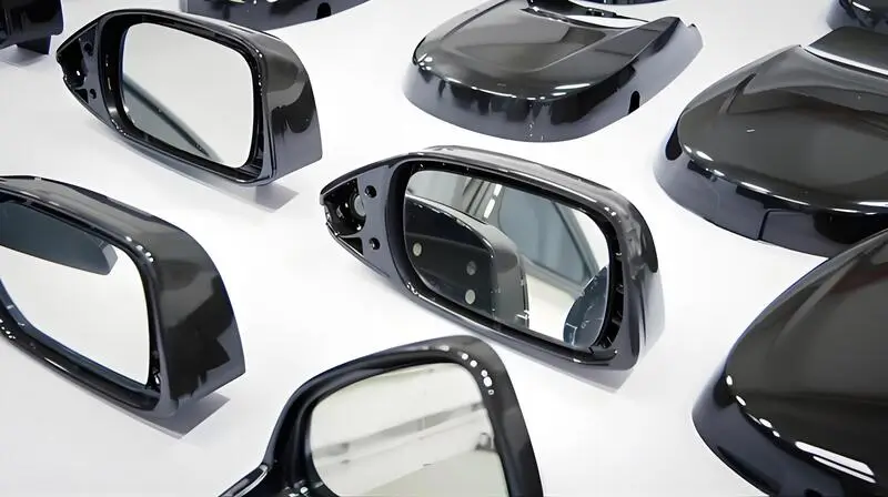 Piezas de automoción moldeadas por inyección sobre fondo blanco