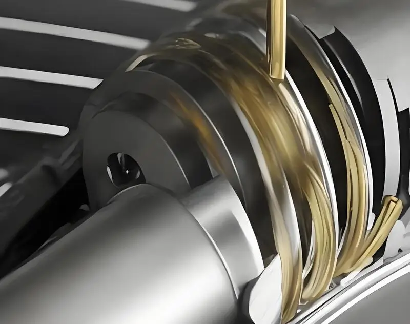 Close-up of a lubricated metal component in machinery