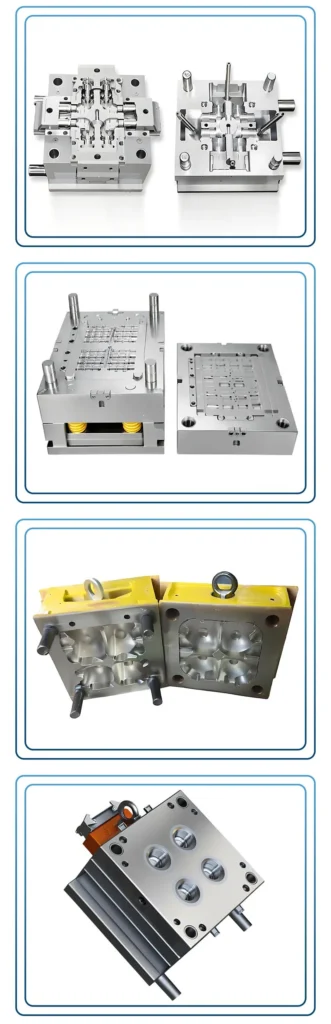 A collection of various metal injection molds, showcasing different configurations and designs.