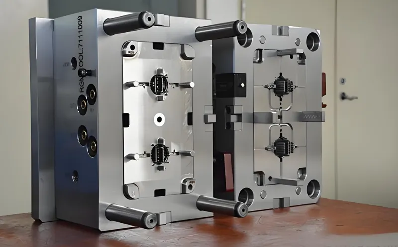 Ein Metallformwerkzeug mit Hohlräumen und Kernen, das zur Herstellung von Kunststoffteilen verwendet wird