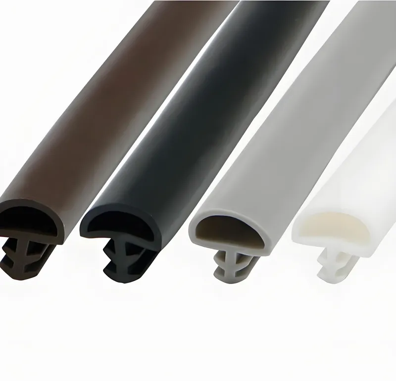 A set of colored rubber extrusions in brown, black, gray, and white.
