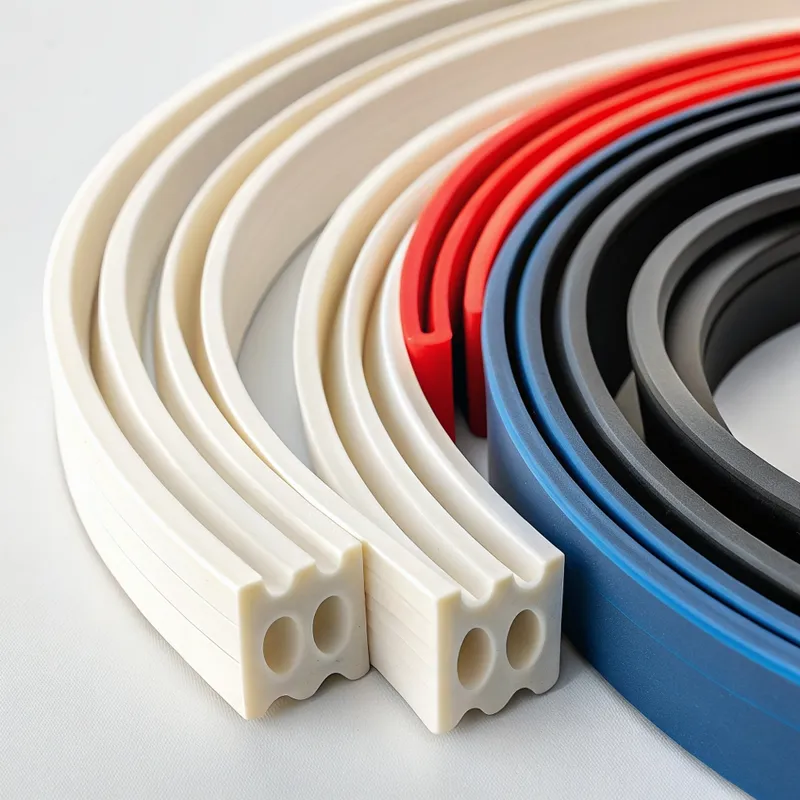 Différentes couleurs de bandes de chant en plastique disposées en spirale.