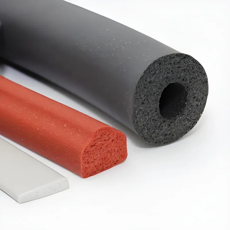 Different shapes and colors of silicone rubber profiles on a white background.