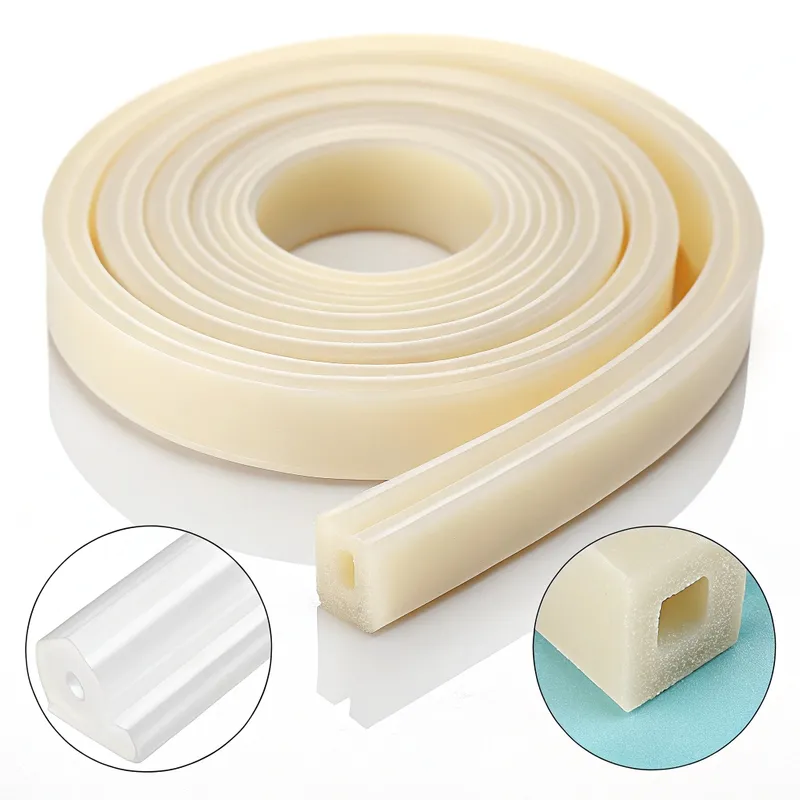 Coiled silicone rubber seal tape with cross-sectional view showing a hollow interior.