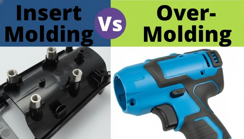 Comparaison des techniques de moulage d’inserts et de surmoulage montrant différents mécanismes de liaison