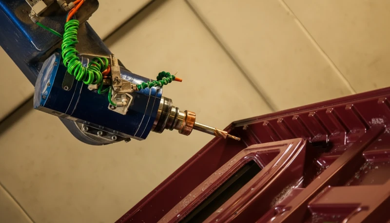 Robotic arm machining a plastic part