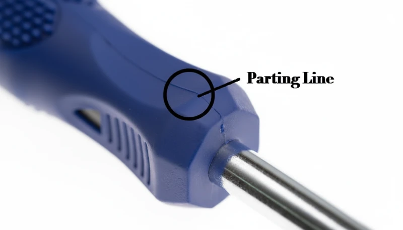 Close-up of parting line on plastic tool handle