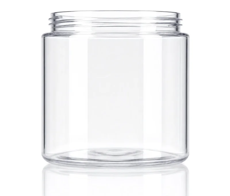 Barattolo di plastica trasparente trasparente con design con tappo a vite, ideale per vari scopi di conservazione.